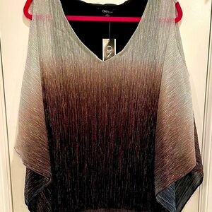 NWT ONYX NITE-GRADIENT SILVER TO BRONZE SHIMMER TOP, LINED IN BLACK, SIZE MED